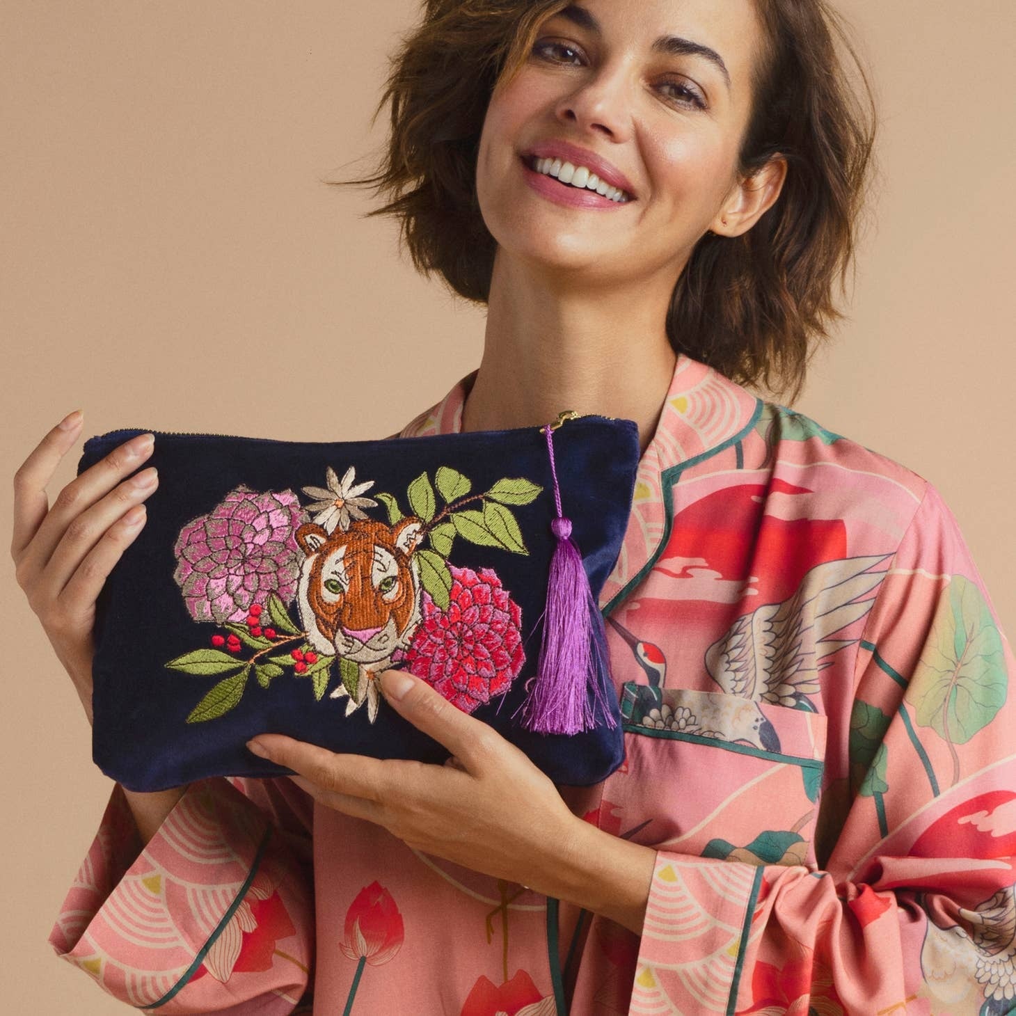 Velvet Zipper pouch • floral tiger Boho Blooms Boutique